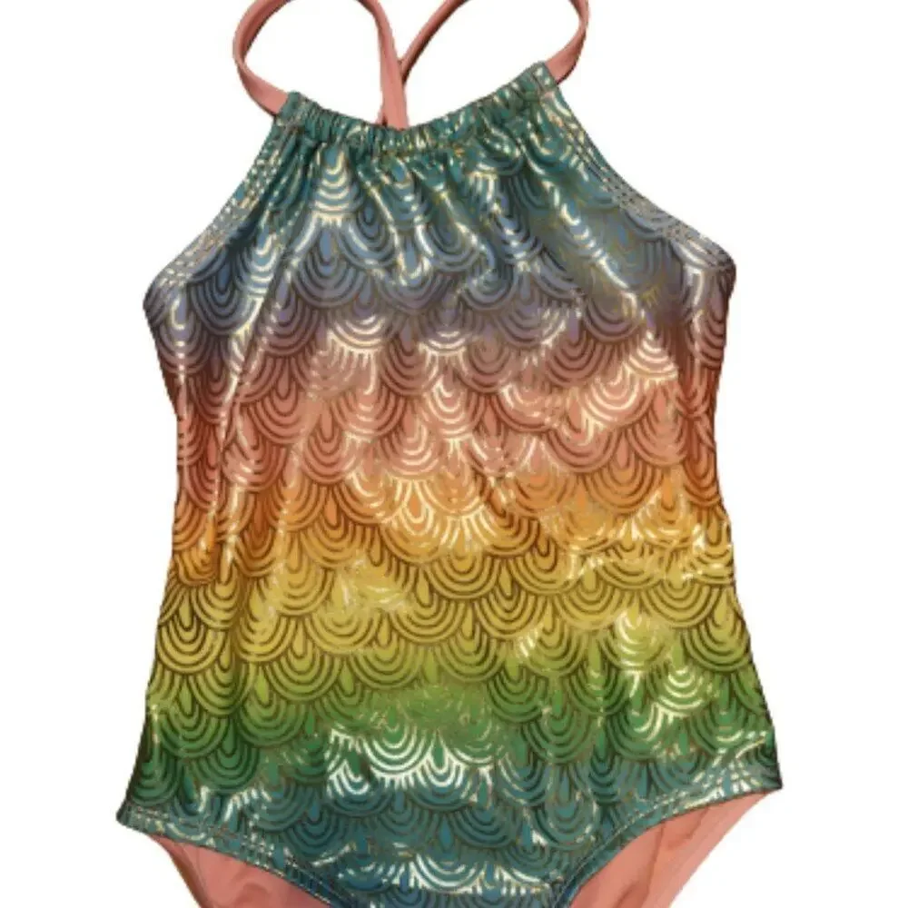 Cat & Jack Rainbow Striped Fringe One Piece Swimsuit Girls sz6/6X